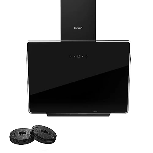 COMFEE' 60 cm corner hood made of tempered glass and stainless steel, LED and recirculation and duct system