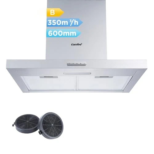 COMFEE' TSHM17SS-60 Chimney Hood 60 cm Stainless Steel with LED and Recirculation System for Cooker Hood Wall Vacuum Cleaner 600 mm Silver