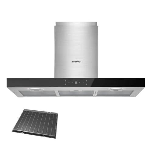 COMFEE' Cappa Aspirante 90 cm Classe A+++ TSHM77SS-90 650m³/h Acciaio Inossidabile Cappa Cucina con LED, Sistema di Ricircolo e Canalizzazione e Filtri a Carbone