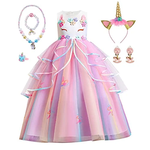 Oferta limitada: TOLOYE Disfraz Princesa Niña, Unicornio Princesa Vestidos Infantiles, Disfraz con Venda Collar Set, Unicornio Cosplay Vestirse para Niño Cumpleaños Fiesta Halloween Navidad Carnaval de 32.99 € a 31.34 € (ahorro 5%)