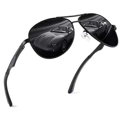 Limited-time offer: GQUEEN Polarised Sunglasses Mens Womens, Al-Mg Alloy Frame Spring Hinges, Pilot Style Shades UV400 Protection, Black from 19.98 £ to 16.98 £ (save 15%)