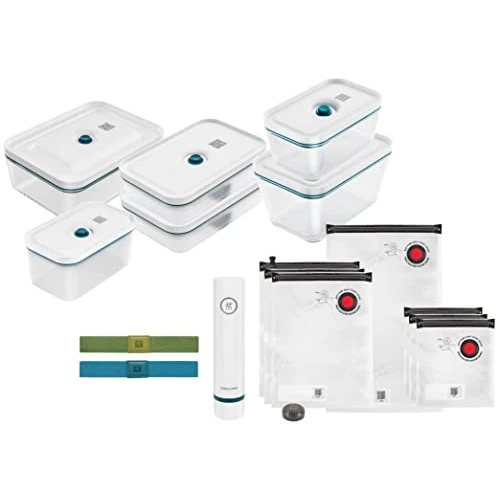 Oferta limitada: ZWILLING Fresh & Save Set Inicial de Vacío para Alimentos 16 Piezas, Azul | Bomba, Recipientes de Vidrio, Fiambreras de Plástico, Bolsas de Vacío, Diferentes Tamaños de 149.00 € a 144.00 € (ahorro 3%)