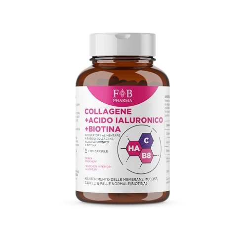 FB Pharma - integratore collagene e acido ialuronico e biotina - 180 capsule - Integratori articolazioni e cartilagine - capelli e pelle - Formula studiata in Italia