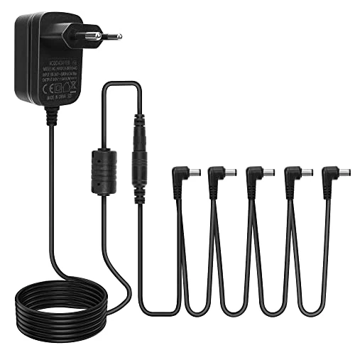 Voedingen voor Gitaar Effecten Pedaal 9V DC 1A Tip Negatief Adapter met 5-weg Daisy Chain-kabels Koorden Stroomvoorziening Oplader Muurlader voor BOSS Joyo Gitaar Bas Effecten Casio Keyboard Ruisvrij