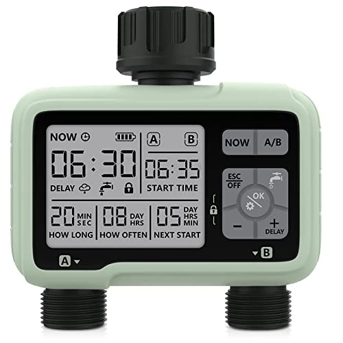 Offerta a tempo: CROSOFMI 2 Uscite Centralina Irrigazione Giardino Timer Irrigazione Automatico Programmatore Irrigazione /IP5X Impermeabile/Ritardo Pioggia/Modalità di Irrigazione Manuale/Funzione di Blocco Bambini - 19% da 39.99 € a 32.29 €