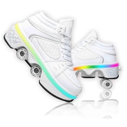 Scarpe con ruote LED luminosi Pattini a 4 ruote regolabili pattini a rotelle ruote nascoste per scarpe da corsa per giocare per uomini, donne e bambini