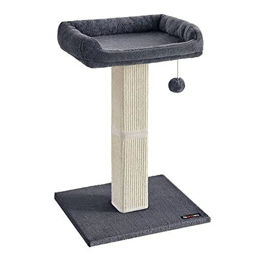 FEANDREA Kattenkrabpaal, krabpaal met sisal, kattenboom met platform van pluche 40 x 30 cm, hoogte 71, donkergrijs PCA022G01