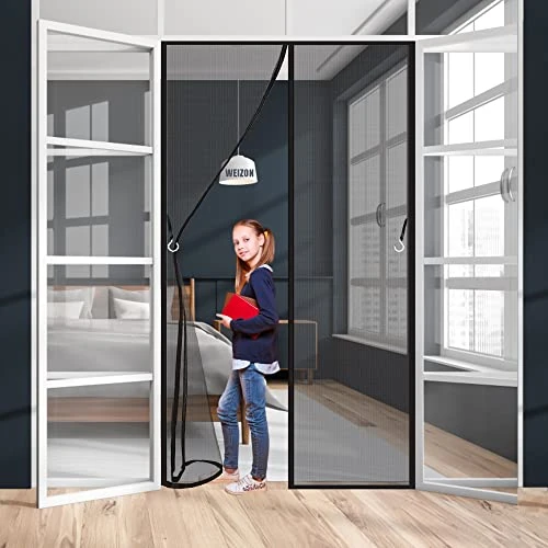Mosquitera Puerta Magnetica 100 x 270 cm Cortina Mosquitera Puerta Exterior,Cierre Magnético de Arriba a Abajo para Puertas de Salón Balcón Corredor,Negro A