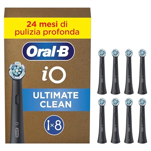 Offerta a tempo: Oral-B iO Ultimate Clean Testine Spazzolino Elettrico, Confezione da 8 Testine di Ricambio Nere, Rimuove il 100% della Placca, Progettate per il tuo Oral-B iO, Adatto alla Buca delle Lettere - 29% da 56.00 € a 39.99 €