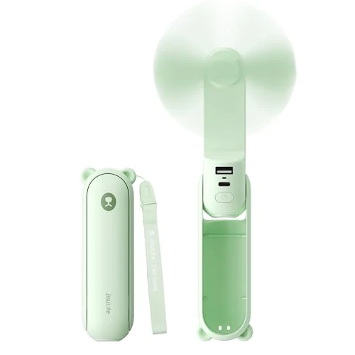 Offerta a tempo: JISULIFE Mini ventilatore portatile, ventilatore portatile 3 IN 1, piccolo ventilatore tascabile portatile USB ricaricabile, ventilatore a batteria [14-21 ore di lavoro] con power bank-verde chiaro - 19% da 20.99 € a 16.99 €