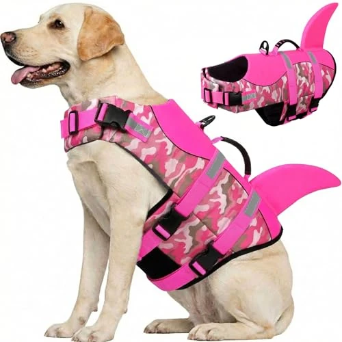 Offerta a tempo: CITÉTOILE Salvagente per Cane, Giubbotto Salvagente per Cani, Ripstop Regolabile Squalo Giubbotto di salvataggio, Leggero e Sicuro per Gli Sport Acquatici, Rosa mimetico, XL - 39% da 43.99 € a 26.94 €