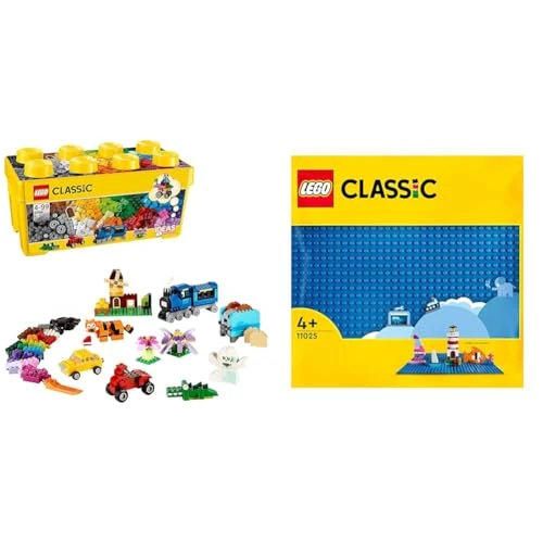 LEGO Classic Scatola Mattoncini Creativi Media, Contenitore con Costruzioni Colorate & Classic Base Blu, Tavola per Costruzioni Quadrata con 32x32 Bottoncini, Piattaforma Classica per Mattoncini