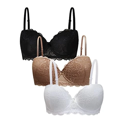 Limited-time offer: Coconuda: Pack of 3 Women's Lace Bras - Choose Your Padded Push Up Bra Balcony/Underwire, Assorted Lavender, 34B from 29.23 £ to 28.86 £ (save 1.27%)