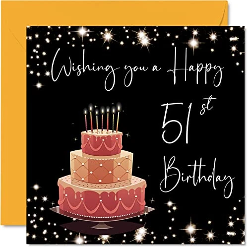 Tijdelijke aanbieding: 51e verjaardagskaart voor dames en heren - stijlvol elegant - gelukkige verjaardagskaarten voor 51-jarige vrouw oma oppas opa mama papa 145 mm x 145 mm eenenvijftigste verjaardag wenskaarten cadeau van 8.38 € naar 8.38 € (0.00% kort
