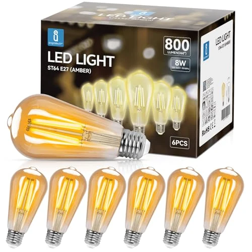 Offerta a tempo: Aigostar ST64 - Lampadina Stile Vintage Edison, Lampadina Led E27 Da 8W (Equivalente A 60W),Lampadina A Filamento Led Bianco Caldo (2200K), 800 Lumens,Non Dimmerabile, Confezione Da 6 Unità - 0.00% da 24.99 € a 24.99 €