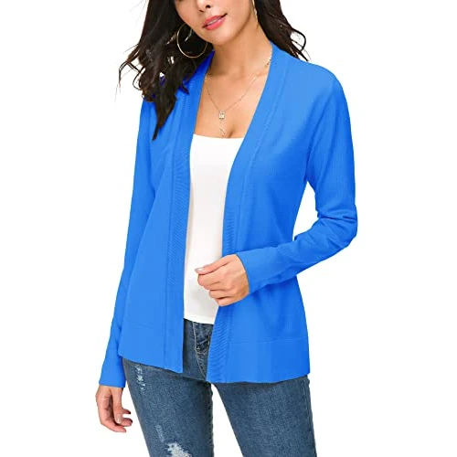 Tijdelijke aanbieding: EXCHIC Gebreide cardigan voor dames, open voorkant, sweaterjas, lange mouwen, Blauw, XXL van 39.58 € naar 39.58 € (0.00% korting)