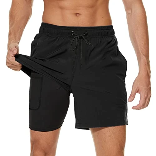 Oferta limitada: Arcweg Bañador para Hombre con Forro de Compresión 2 en 1 de Secado Rápido con Forro Corto Elástico para la Playa con Bolsillos con Cremallera Negro XL(EU) de 24.99 € a 20.35 € (ahorro 19%)