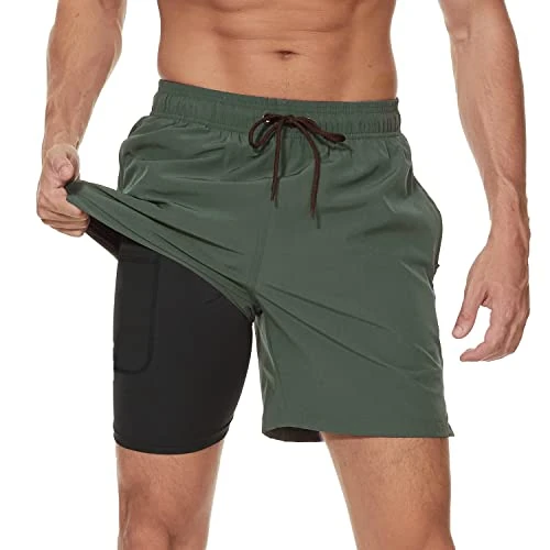 Oferta limitada: Arcweg Bañador para Hombre con Forro de Compresión 2 en 1 de Secado Rápido con Forro Corto Elástico para la Playa con Bolsillos con Cremallera Ejercito Verde L(EU) de 22.55 € a 21.42 € (ahorro 5%)