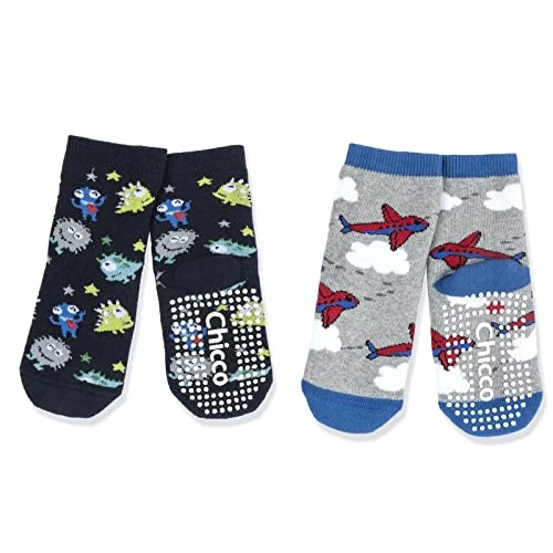 Chicco, Lot de Chaussettes Antidérapantes en Coton, Chaussettes Bébé Garçon et Fille, Designed in Italy