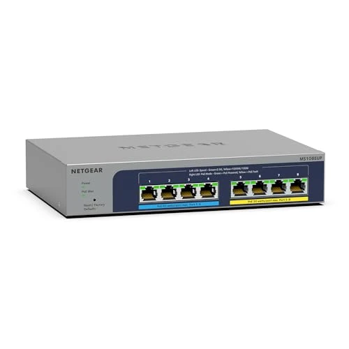 Offerta a tempo: NETGEAR Switch a 8 porte da 2,5 GB (MS108UP) | Switch Multi-Gigabit Ethernet Ultra60 PoE Plus | 4 porte PoE+/++ a 230 W | Connettività senza ventola, Wifi 6 Access Point, ProSAFE - 15% da 339.99 € a 288.99 €