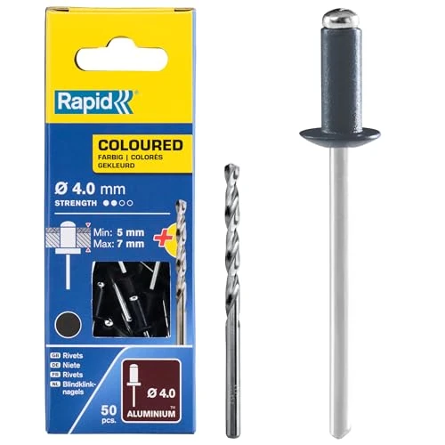Offerta a tempo: Rapid Scatola da 50 Rivetti in Alluminio da Ø4 x 10 mm, Adatti a Fissare Grondaie, Tubazioni e Lamiere, Include Punta per il Trapano - Grigio Antracite (5001465) - 33% da 13.32 € a 8.99 €