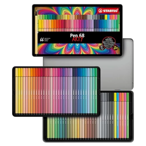 STABILO Pen 68 - Pennarello Premium - ARTY - Scatola in Metallo da 66 - con 65 Colori Assortiti
