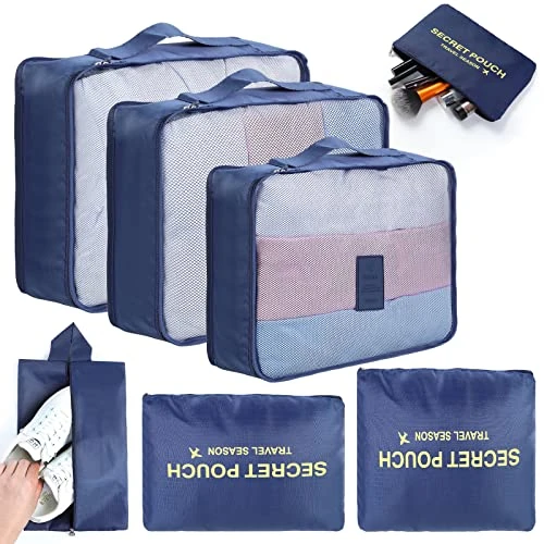 Oferta limitada: AiQInu Organizador de Equipaje 7 Sets,Impermeable Organizador Maleta Viaje, Packing Cubes Para Ropa, Ropa Interior,Bolsa Zapatos Viaje, Cremallera, 40 x 30 x 12cm, Azul Oscuro de 11.99 € a 10.99 € (ahorro 8%)