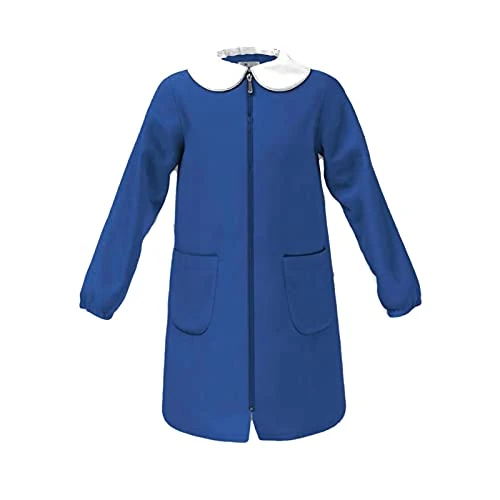 siggi Schürze für Kindergarten und Element, Mädchen und Mädchen mit Knopfverschluss oder Reißverschluss. Weiß, Blau oder Rosa., 1969 BLU ZIP, 9 Jahre