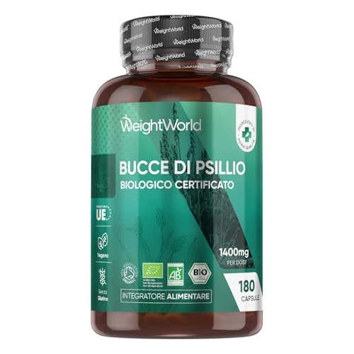 Bio Flohsamenschalen Kapseln 1400mg pro Portion - 3 Monate Vorrat - 180 vegane Kapseln - Psyllium Husk - Glutenfrei & Ohne Gentechnik - Zertifiziertes Bio Flohsamenschalenpulver von WeightWorld
