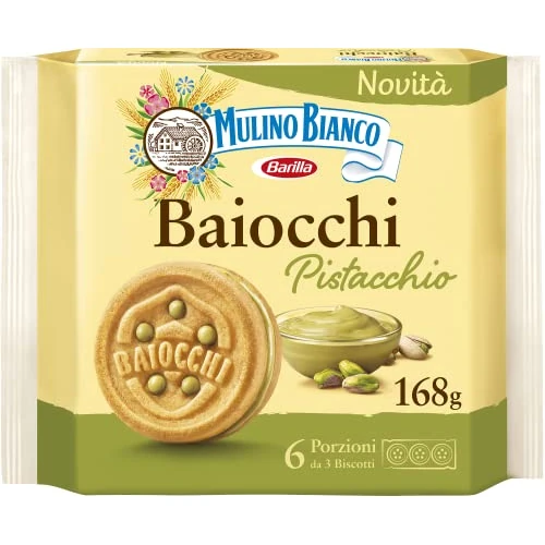 Limited-time offer: Mulino Bianco Baiocchi Pistachio Biscuits, Pistachio Pastry Ideal for Breakfast or Snack, Palm Oil Free, 6 Servings of 3 Biscuits, 168.0 grams, 168.0 gram from 5.05 GBP to 4.56 GBP (save 10%)