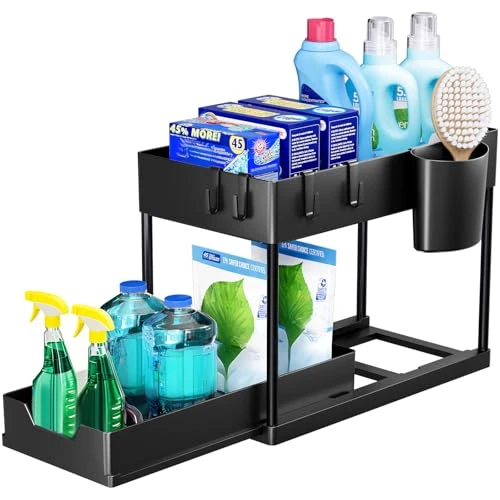 Offerta a tempo: Puricon Organizer Sottolavello Cucina a 2 Livelli, Organizer Sottolavello Portaoggetti Ripiano Multiuso sotto Lavello per Cucina Bagno (Nero, 1) - 26% da 22.99 € a 16.99 €