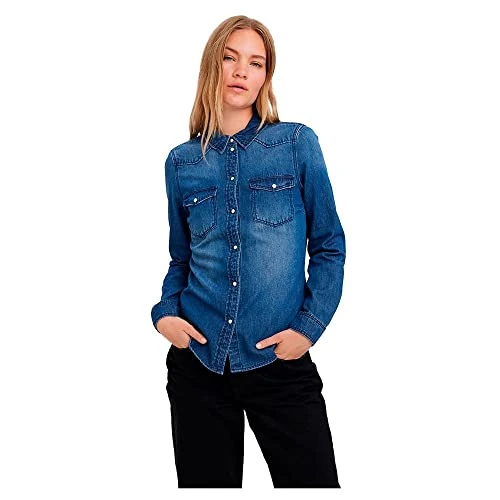 Vero Moda Vmmaria LS Denim Slim Shirt Mix New Noos Camicetta da Donna, Media Blu Denim, S
