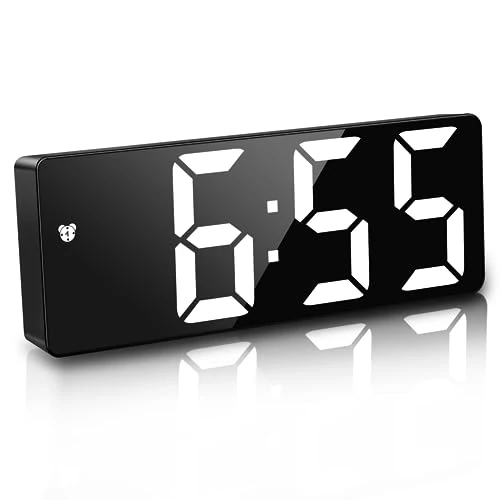 JQGO Cyfrowy budzik, lampka nocna z wyświetlaczem temperatury, daty, godziny, regulowana jasność, zasilany przez USB, bateria, do sypialni, biura, podróży (bez lustra)