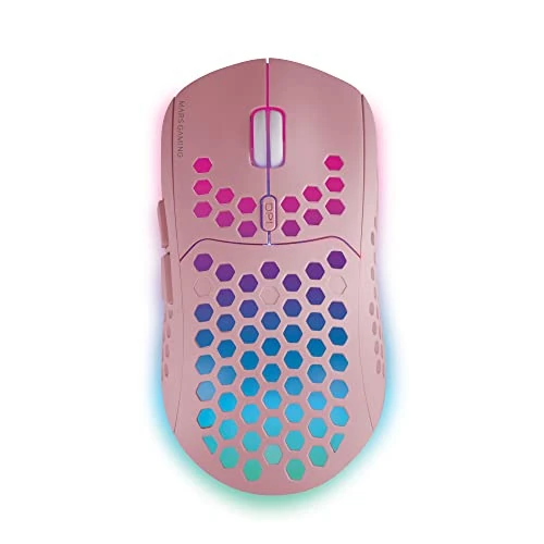 Mars Gaming MMW3, Ratón Gaming Inalámbrico Ultraligero Hive, RGB Flow, Sensor 3200 dpi, Switches Mecánicos HUANO, Batería Recargable, 2.4G USB, Rosa