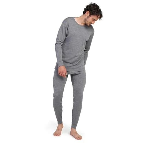 LAPASA Męski zestaw 100% wełny merynosów z długim rękawem, lekka, miękka bielizna termiczna, góra i dół (Thermoflux M31 M126), Szary wrzosowy - średnia waga, S