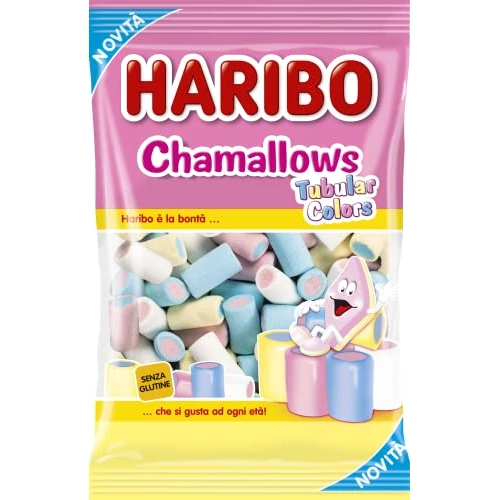 Haribo Chamallows Tubular Colors, Caramelle Marshmallow, Senza Glutine, Ideali per Feste e Dolci Momenti di Relax - 150gr