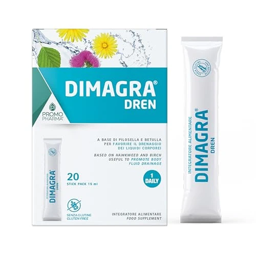 PromoPharma Dimagra Dren - Integratore Alimentare - con Betulla e Pilosella - Per drenare i liquidi in eccesso e depurare l’organismo - 20 stick pack da 15 ml