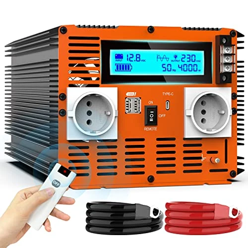 Offerta a tempo: Inverter 12v 220v Onda Pura 4000W Invertitore di Potenza 12V a 220V Convertitore di Alimentazione con Telecomandoler & prese AC Doppie & 2x USB &Porta di Tipo-C per Car Camper - 0.00% da 409.99 € a 409.99 €
