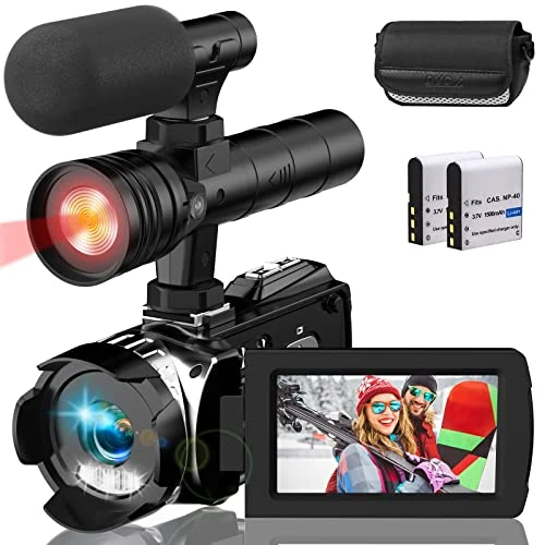 Offre limitee: Hojocojo Caméscope 4K Caméra Vidéo UHD 48 MP IR Version Nuit Caméra Vlog, 60 FPS 24X Zoom Numérique 3" Écran Rotatif IPS Caméra Youtube avec Microphone LED Fill Light 2 Batteries de 79.99 EUR a 79.99 EUR (economie 0%)