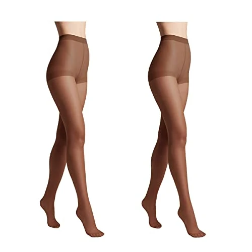 Conte elegant SOLO 20 DEN Set di 2 Collant da Donna Semiopachi, Resistenti - Collant da Donna Sottili con Slip Marcati - Calze Lisce - Taglia 2 - Mokka