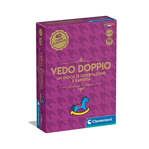 Offerta a tempo: Clementoni - Vedo Doppio Deluxe, Trova le Illustrazioni in Comune, Mazzo di 40 Carte, Gioco da Tavolo Divertente per Bambini 5+ Anni, 2-6 Giocatori, Idea Regalo, Made in Italy, Lingua Italiana, 16757 - 10% da 9.90 € a 8.90 €