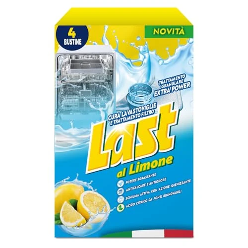 Offerta a tempo: Last al Limone, Cura Lavastoviglie e Trattamento Filtro, Trattamento Granulare Extra Power, Potere Sgrassante, Anticalcare e Antiodore, Azione Igienizzante - 4 Bustine - 0.00% da 2.78 € a 2.78 €
