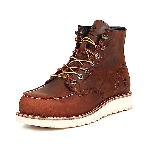 SL-Saint botte de travail pour hommes, orteils MOC doux, cheville classique, coin de 6 pouces Noir/Marron (Marron Compensée, Adulte, Homme, 41, Numérique, Système Taille Chaussures EU, Large)