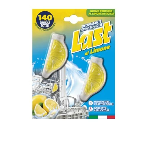 Begrenztes Angebot: Last Al Limone, Spülmaschinen-Deodorant mit Zitrone, neutralisiert schlechte Gerüche, natürliche Extrakte von Zitrusfrüchten, insgesamt 140 Waschgänge, zwei Deodorants à 6 + 6 ml von 2.85 EUR auf 1.89 EUR (Rabatt 34%)