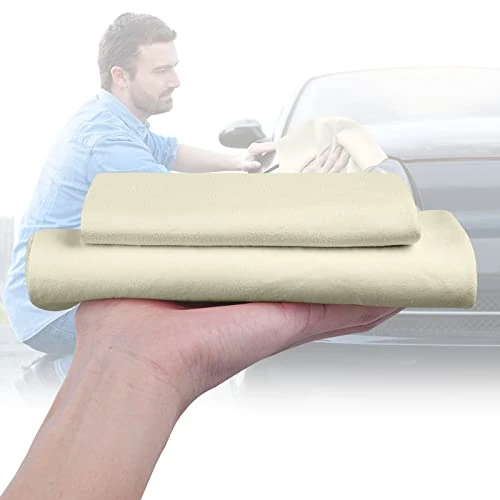 Offerta a tempo: URAQT Pelle di Daino per Auto, 2 Pezzi Pelle di Daino Naturale per Auto, 60x40cm e 40x30cm Pelles di Dainos per Autos Professionale, Panno per Pulizia, Assorbente Asciugatura, Lucidatura, Antigraffio - 10% da 9.99 € a 9.00 €