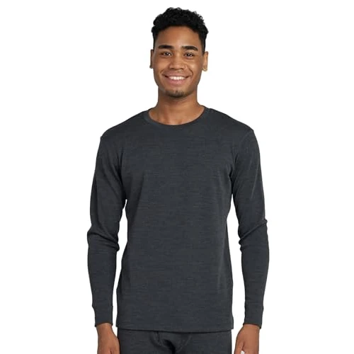 LAPASA 100% Merino Wool Men's Base Layer Top Long Sleeve Shirt Thermal Underwear Winter Sports Outdoor M29/M67 (1 Top),L,Dark Grey (Midweight)