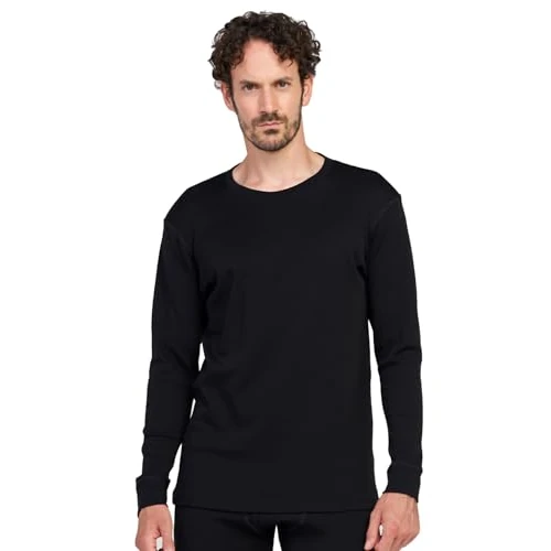 LAPASA 100% wełna z merynosów, męska warstwa podstawowa, miękka bielizna termiczna z długim rękawem, na cztery pory roku, M29 M67 (1 Top), Czarny (300), XL