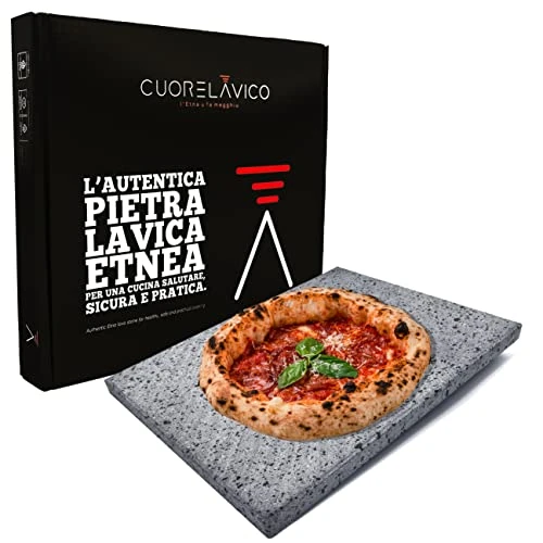 CUORE LAVICO - Placa refractaria de piedra volcánica Etna para pizza 39 x 30 x 2 cm | Horno de gas, eléctrico y barbacoa para pan y pinzas - Made in Italy