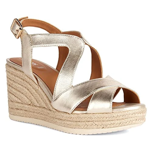 Offre limitée : Geox Femme D Ponza Espadrilles Wedge Sandal, Doré, 39 EU de 83.93 € à 75.65 € (10% de remise)
