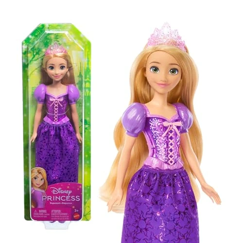Mattel Disney Princess - Rapunzel bambola vestita alla moda con capi e accessori scintillanti ispirati al film, giocattolo per bambini, 3+ Anni, HLW03